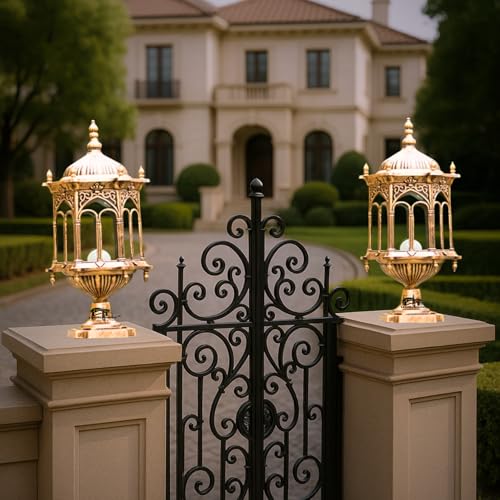 Image of Weldecor Antique Waterproof Outdoor Gate Pillar Light, Aluminium Die-Cast Exterior Main Gate Lamp Set of 2 | LED Compatible Rustproof Lights for Home Garden, Compound & Boundary Wall