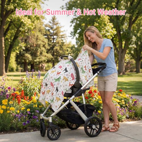 Image of Metplus Car Seat Cover Baby, 100% Muslin Cotton Infant Carseat Covers for Boys and Girls, Lightweight Breathable Canopy, Summer Stroller Sun Shade, Newborn Travel Essentials(Dog)