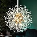 SineRise Modern Crystal Chandeliers Firework, Crystal Light Fixture, Dandelion Chandelier (16-Light, Gold) for Foyer Hallway Entryway Kitchen Bedroom