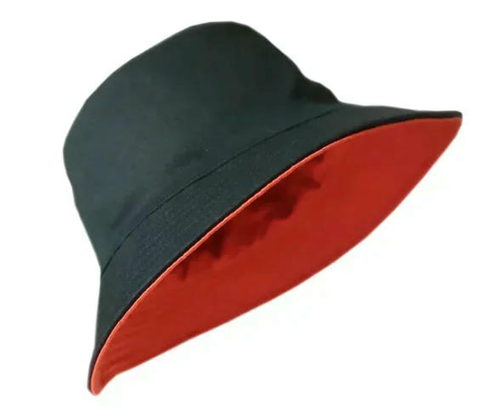 Bob XXL 63 cm pour grande tête : chapeau seau réversible confortable noir et rouge