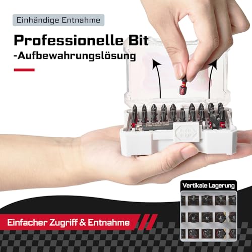 Geinxurn 32tlg. Schlagfester Schrauber Bits Set (Torx, Kreuzschlitz), Phillipes Bitsatz Magnetische S2-Stahl 1/4 zoll Sechskantschaft, inkl. Bit-Halter Stecknuss-Adapter mit Beige Aufbewahrungsbox