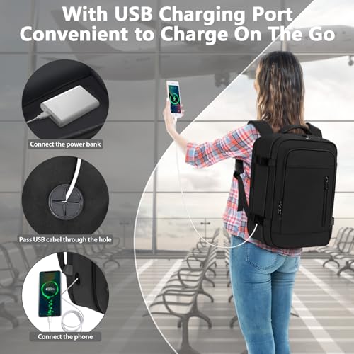 OTAHGK Bagage Cabine 40x20x25 pour Ryanair Sac à Dos de Voyage Bagage à Main Avion Sac à Main sous Le Siège Valise Sac Ordinateur Portable avec Port de Charge USB-Noir – Image 6