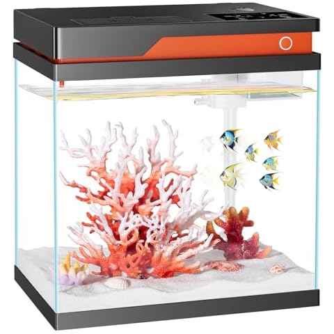 PONDON Smart Fish Tank 4 Gallon, Small Beta Fish Aquariums Startar Kit with Automatic Feeder, Glass Betta Tank with Filter and Light (4-Gal Black) Cover