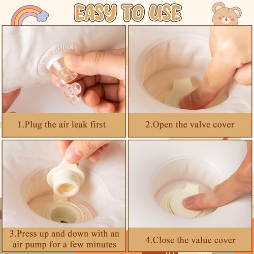 Image of Inflatable Baby Seat, Bear Portable Inflatable Infant Chair for Baby 3 Months and Up, Floor Seater Support Seat with Built in Air Pump for Kids Learning to Sit Feeding Shower