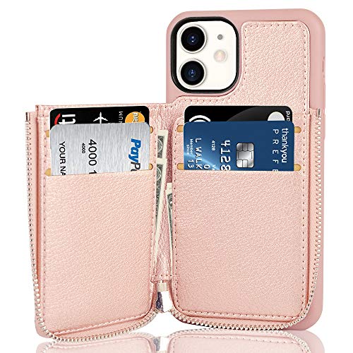 iPhone 11 Wallet Case, LAMEEKU iPhone 11 Zipper Wallet Case with Card Holder, Leather Cover with Protective Credit Card Slot Zipper Pocket Wallet Flip for Apple iPhone 11 (2019) 6.1