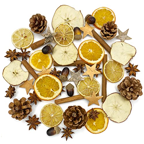 52 Stücks Weihnachtsdeko Adventskranz Set, Weihnachten Bastelset Naturdeko mit Ölkiefer Orangenscheiben Zitronenscheiben Apfelschnitze Zimtschnecken Sternanis Eichel Birke Stern Weihnachtspotpourri Cover