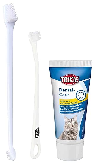 Trixie: - Cats Dental Hygiene Set with Toothpaste and Brush | Complete Dental Care Set for Cats | Cheese Flavour Toothpaste Maintains Oral Hygiene and Prevents Tartar Build-up