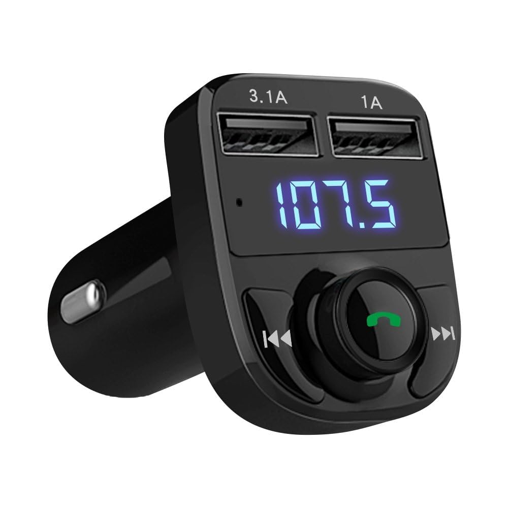 Handsfree Call Car Charger, Wireless Bluetooth FM Transmitter Radio Receiver & Mp3 Music Stereo Adapter, Dual USB Port Charger Compatible for All Smartphones, Samsung Galaxy, LG, HTC, etc.