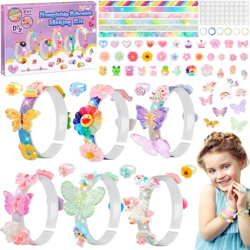 JOEJONI Conjunto de artesanato para meninas a partir de 5 anos, 64 peças de pulseiras para meninas, conjunto de artesanato de pulseiras para N, presentes para meninas de 5 6 7 8 9 10 11 12 anos