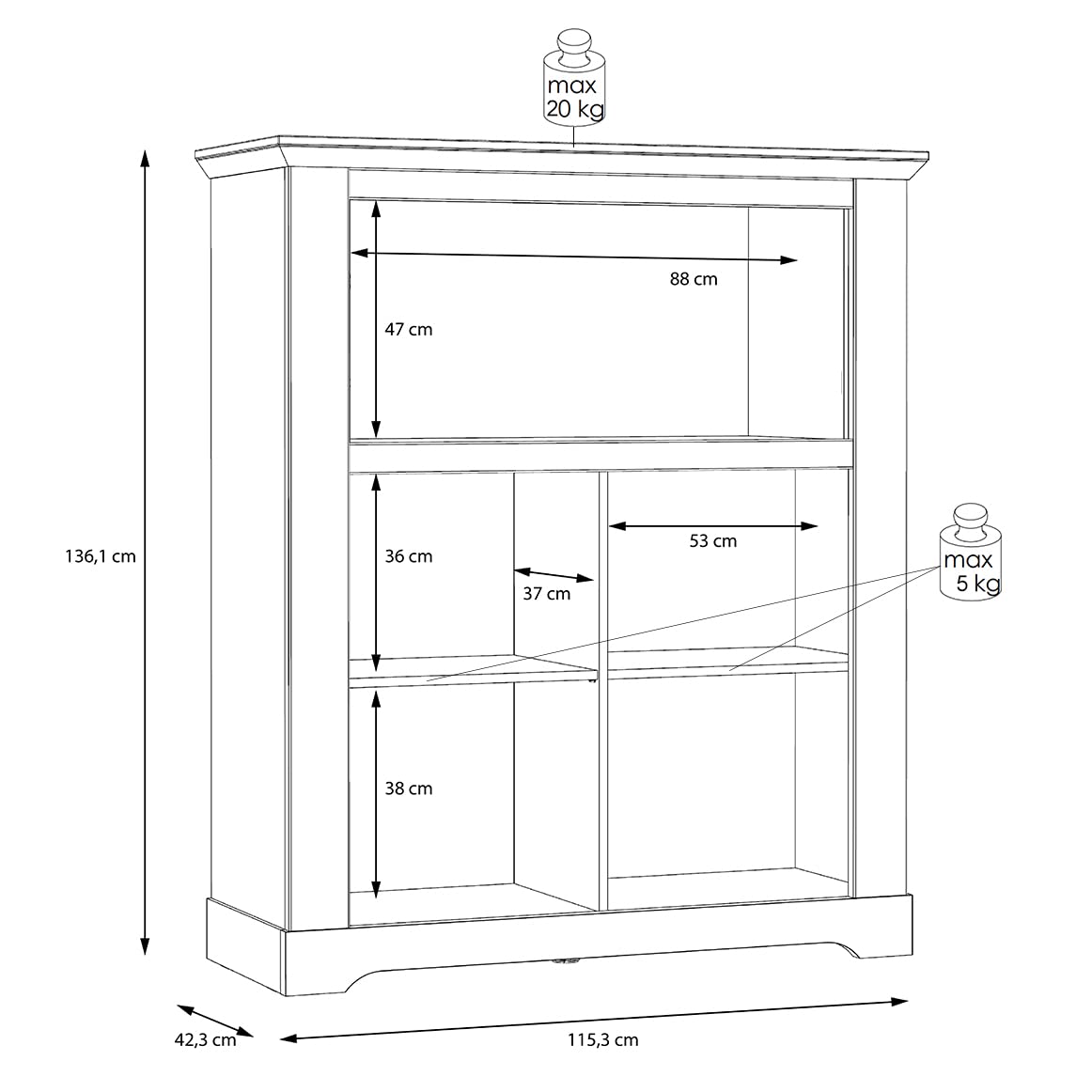 Mueble Bar 115 cm 1 tapa 2 puertas asas metal decoración roble claro blanqueado estilo clásico chic y campo - Ángele