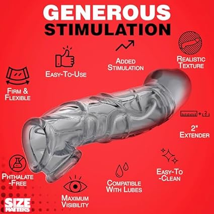 Size Matters Manga Del Pene Curvado Extensor Claro - 1 unidad, Transparente