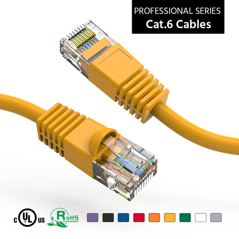 Cat6 Ethernet Patch Cable Yellow 3ft, 550MHZ UTP 24 AWG Bare Copper Molded Snagless Half-Moon Boot Network Patch Cable with Connector – High-Speed Internet Cable LAN Wire for Computer Networks