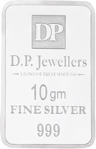 D.P. Jewellers 10g 999 Pure Silver Bar | Laxmi Ganesh Design | Silver Bar for Pooja, Wedding Gift &amp; Investment | BIS Certi...