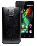 Favory ECHT Ledertasche Leder Etui / Wiko Rainbow Up Tasche (Lasche mit Rückzugfunktion) schwarz