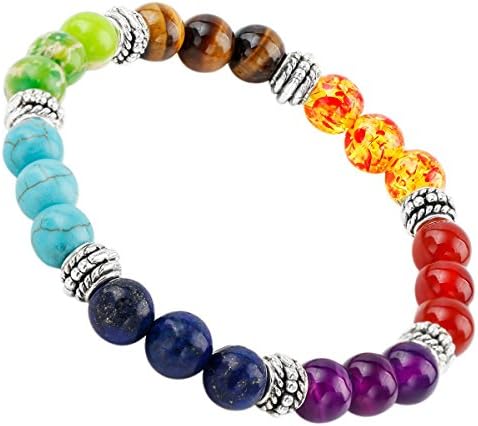 mookaitedecor 7 Chakras Stone Bracelet,Gemstone Stretch Beads Bracelet for Yoga Meditation Healing Crystal