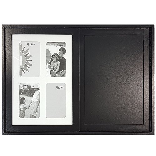 PROHEIM Multi-Bilderrahmen 51 x 37 cm Kreide-Tafel und Foto-Rahmen für 4 Fotos Bilder Collage Galerie aus Holz und Plexiglas (Schwarz), Farbe:Schwarz