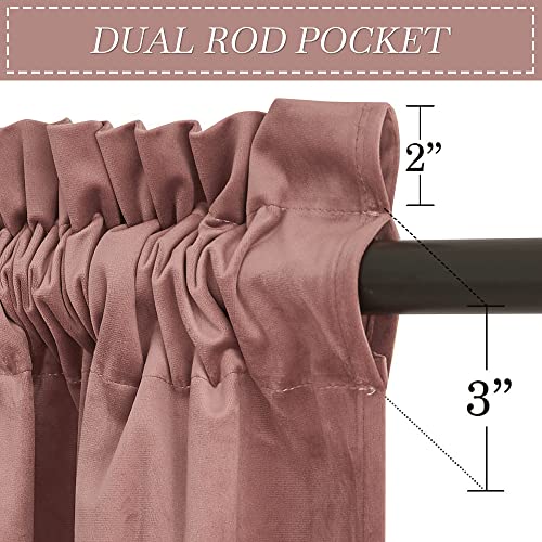 Image of RYB HOME Velvet Curtains 63 inches Long, Rod Pocket Soft Fabric Curtains & Drapes for Bedroom Cafe, Wild Rose, W 42 x L 63, 2 Panels Set | Thermal Insulated, Privacy, Sunlight UV Heat Blocking, Laundry Office, Wild Rose, W42 x L63, 2 Panels Set