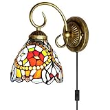 Kiven Tiffany Wall lamp E26 1-Light Plug-in Bulb not Included Wall Sconce Glass Shade 6 Foot Black C