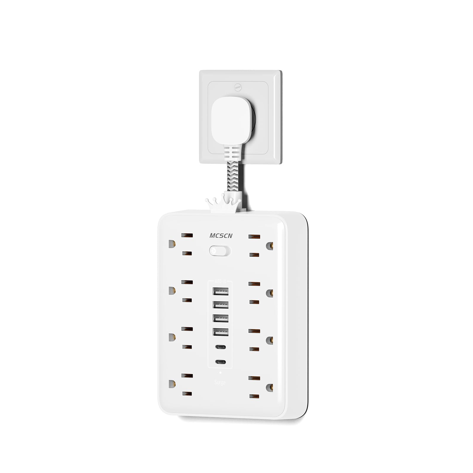 Surge Protector Power Strip(900J) -MCSCN 8 Outlets 6 USB - 15A/1875W - Ultra-Thin Plug & Cord - UL Certified - Home/Office Use