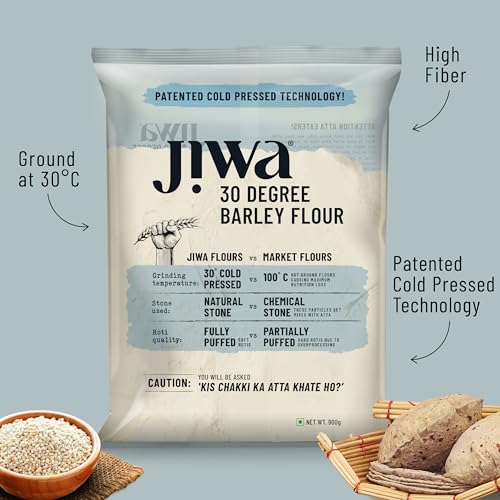 Image of Jiwa 30 Degree Barley Flour /Atta | Patented Cold Pressed Flour | Slow Ground | High Fiber | Jau Atta | 900 g (Pack of 3)