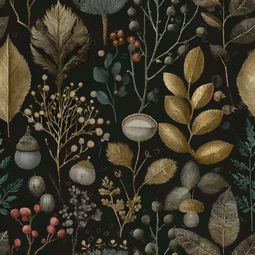 LaiTique Vintage Botanical Peel and Stick Wallpaper, Dark Foliage Wallpaper