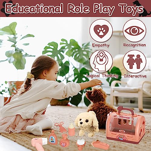 STAY GENT Roboter Hund Spielzeug Arztkoffer Kinder, Tierarzt Spielzeug Kinder Rollenspiel 12 STK mit Elektronisches Hund Läuft Bellt & Transportkäfig Geschenke Mädchen Spielzeug ab 1 2 3 4 5 6 7 Jahre