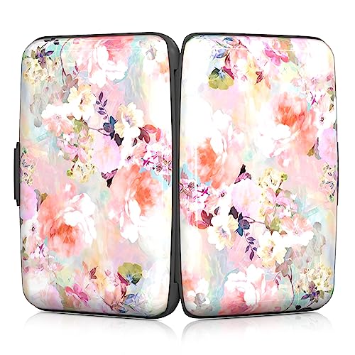 Image of Rimilak Aluminuml Credit Card Holder, Mini Credit Card Wallet RFID Blocking Slim Metal Hard Case for Women Men, Pink Flower
