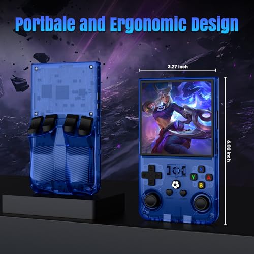 Image of R36MAX Retro Handheld Game Console, 128GB Retro Gaming Console with 4.0 Inch Screen, Portable Video Game Consoles with 4000mAh Battery and Multiple Emulators (128GB-Blue)