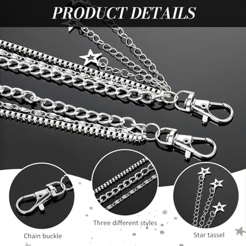 Image of SANNIDHI Jeans Chain Layered Silver Star Charm Punk Triple Pants Chains