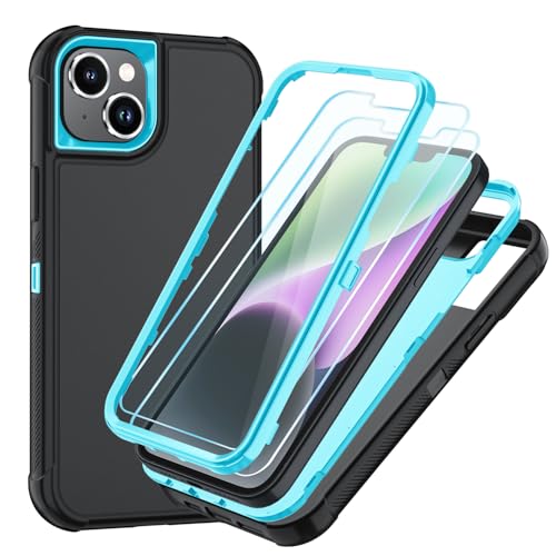 Image of SunStory Compatible with iPhone 14 Plus Case with HD Screen Protector, 3-Layer Heavy Duty Full-Body Cover,3 in 1 Hybrid Protective Case for iPhone 14 Plus 6.7 inch, BlackSkyBlue