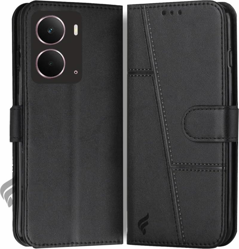 Image of Compatible for Realme P3 5G Flip Cover Leather Finish | Inside TPU with Card Pockets | Wallet Stand | Complete Protection Flip Case Black