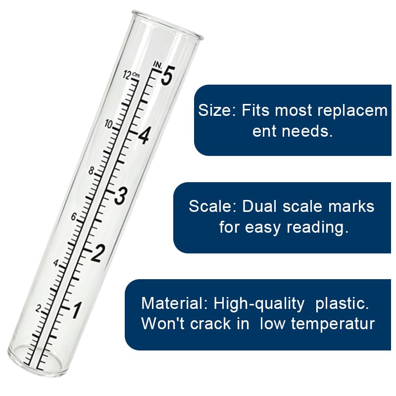 2 Pcs 5" Plastic Rain Gauge Replacement Tubes, Fits Most Outdoor Rain Gages, Size: Bottom 0.87"/2.2cm × Top 0.94"/2.4cm for Yard Garden Home