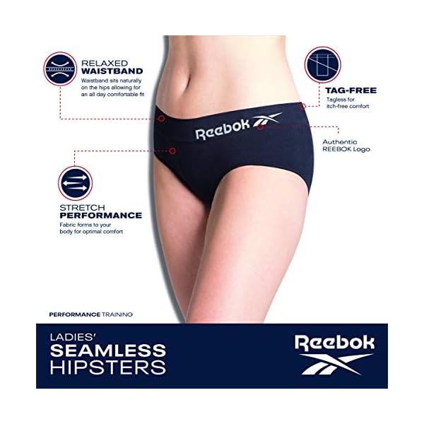 Reebok-Womens-Underwear-Seamless-Hipster-Briefs-5-Pack Reebok Women's Underwear – Seamless Hipster Briefs (5 Pack), Size Medium, Grey Light/Rose/Hot Pink/Black/Blue