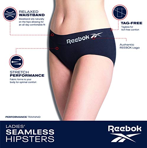 Image of Reebok Womens Hipster Panties 5 Pack Soft Stretch Underwear for Women | Moisture wicking hipster briefs with a tagless relaxed waistband Soft stretch fabric with a smooth, barely-there fit all day.