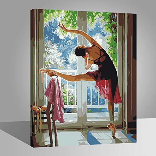 RIHE Marco de Madera, Pintura por números DIY Pintura al óleo para Adultos Niños Decoraciones para el Hogar Bailar en casa 16 * 20 Pulgadas