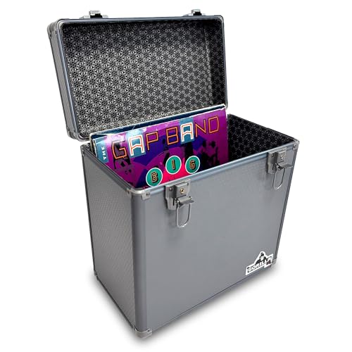 Gorilla LP50 12 Vinyl Record Storage Box Case (Grey) with Free Cleaning Cloth