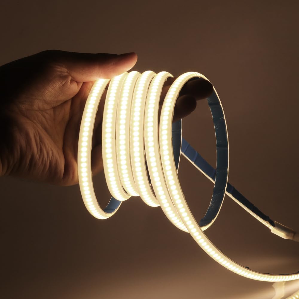 KISUFU Nastro LED 220 V COB IP65 impermeabile flessibile striscia luminosa, 288 LEDs/m colla double face light strip per Natale, festa, camera, cucina, decorazione, bianco naturale, 10 m