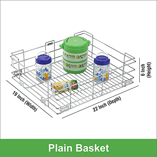Image of SmartSlide Stainless Steel Basket (19 x 22 x 6 Inch Plain Basket) for Modular Kitchen /Cutlery Tray for Kitchen Drawer /Plate Basket /Kitchen Rack /Utensil Holder for Kitchen