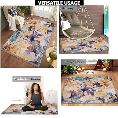 Image of Sparrow World Holland Velvet Quilted Printed Foam Padded Carpet - Premium Home Decor Rug for Living Room, Bedroom, Kitchen, Drawing Room, Hall, Guest Room (5 x 7 Feet) (Multi-Flower)