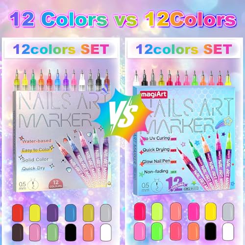 Image of 12 Color Nail Art Pens, Neon Nail Markers Set 0.5 MM Fine Tip Nail Polish Pens Drawing Painting Point Liner Painted Pen Kit, Waterproof DIY Nails Art Design Manicure Tools