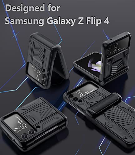 Viaotaily For Samsung Z Flip 4 5G Case With Hinge Protection & Lens Camera Protector, Heavy Duty Military Grade Rugged Cover Case For Samsung Galaxy Z Flip 4 2022 (Black) #TOP1