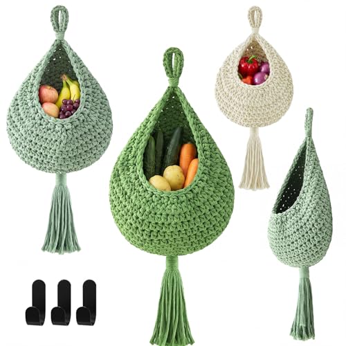 Image of Honeydak 3 Hanging Baskets, Sage Color Palette, Tassel, Cotton Rope