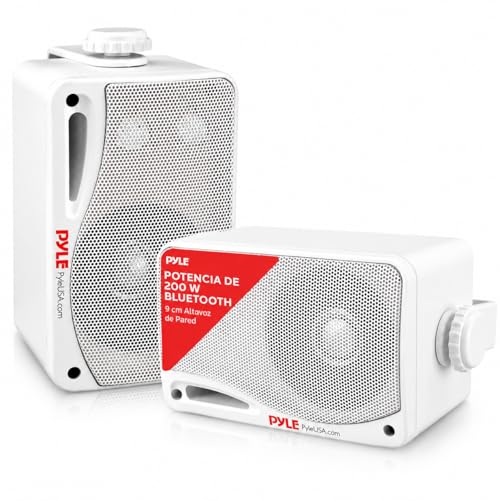Pyle Sistema de Altavoces, Inalambrico, Impermeable, Waterproof, Exteriores, Interiores, Par de 3.5” de 3 vias, Activo, Pasivo