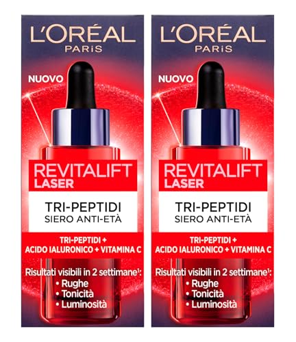 Sérum láser Revitalift Tri-Péptidos L'Oréal Paris para piel hidratada y flexible, con ácido hialurónico y vitamina C, 2 botellas de 30 ml
