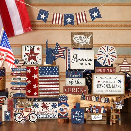 Decoración Patriótica de Madera 26 Piezas para Bandeja miniatura 2