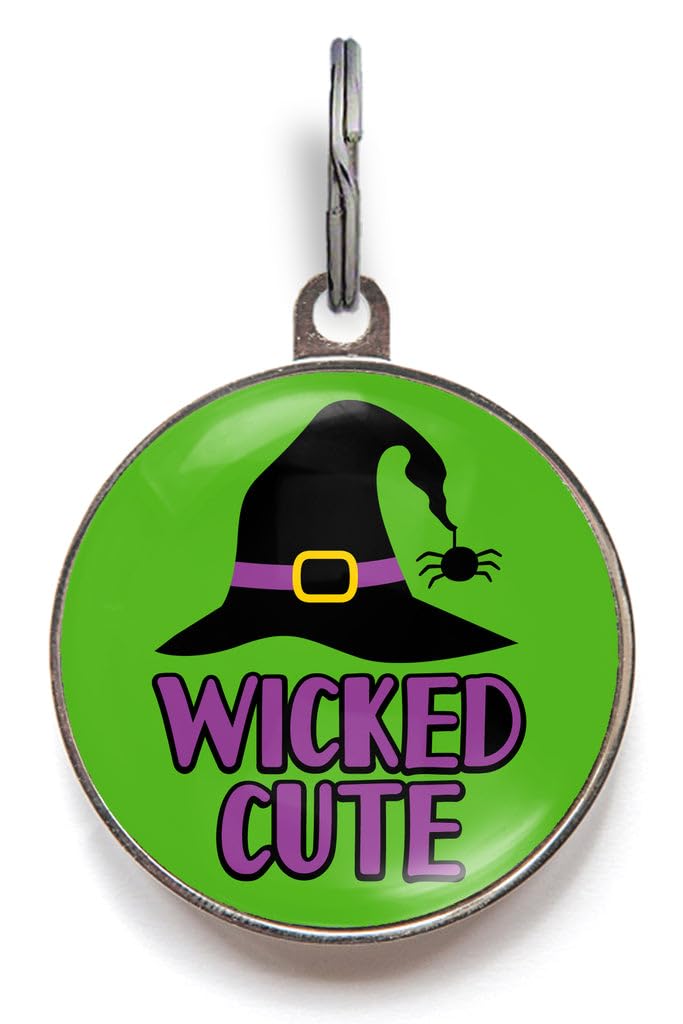 Funny Halloween Dog Tag – UK Made – Customised, 2 Sizes for Dogs & Cats – Wicked Cute Design – Double-Sided, Waterproof Pet ID – Humorous Spooky Name Tag for Halloween