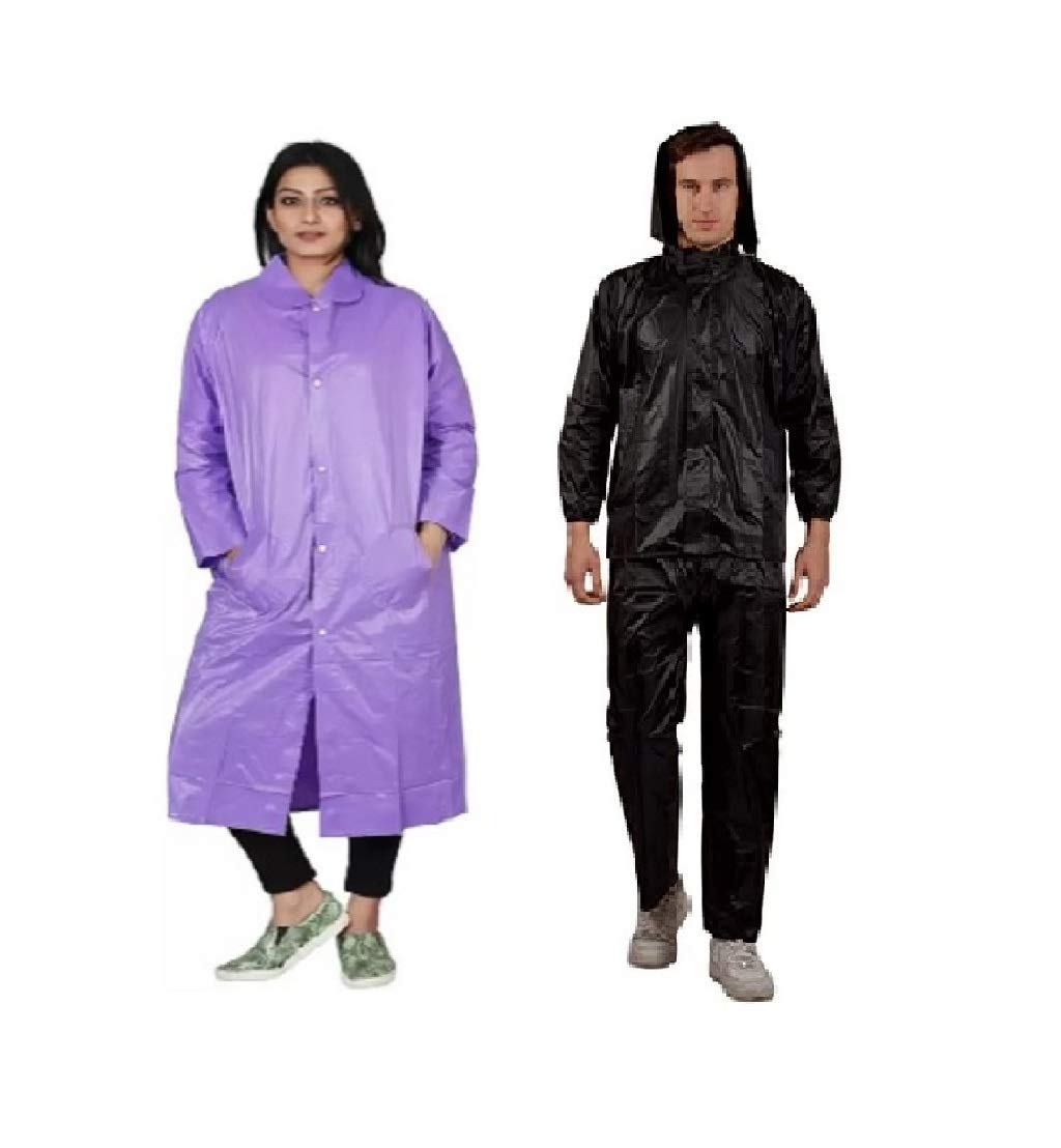 Purple Raincoat & Black Rainsuit(Free Size)-image-0