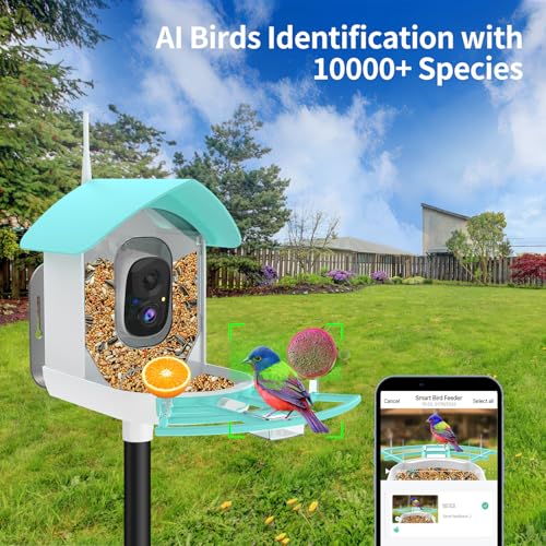 Smart-Bird-Feeder-with-Camera-AI-Identify-Bird-Breed-Solar-Powered-WiFi-1080P-Live-Camera-Auto-Capture-Backyard-Garden-Bird-Watching-Motion-Detection-Cloud-and-SD-Card-Storage-Blue Smart Bird Feeder with Camera AI Identify Bird Breed Solar Powered WiFi 1080P Live Camera Auto Capture Backyard Garden Bird Watching Motion Detection Cloud and SD Card Storage Blue