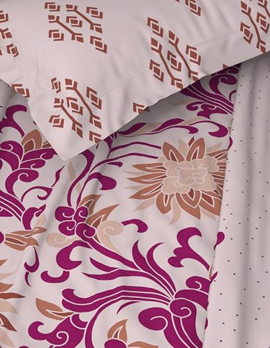 Image of Spaces Welspun Ease 100% Cotton Elegant Floral Print Double Bedsheet with 2 Pillow Covers - Soft Feel, Easy Care & Skin Friendly - 224 X 254 Cm - Dark Pink