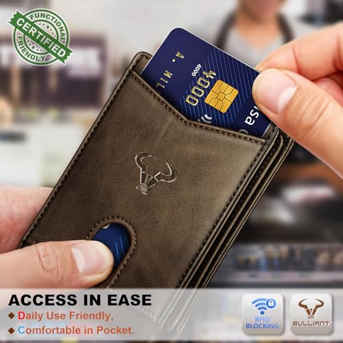 Image of BULLIANT Men Slim Leather Pocket Wallet Bill Holder 11Cards-Genuine Leather